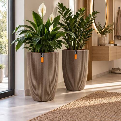 Taupe Vase / Krukke elegant groove med horisontale striber/ribber