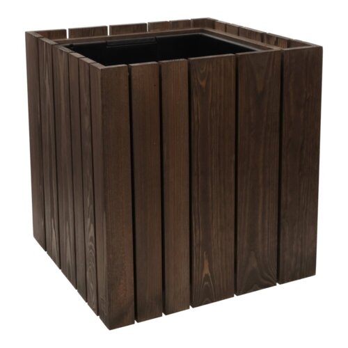 Firkantet indendørs plantekrukke i brun trræ med indsats - 45x45cm / 55x55cm