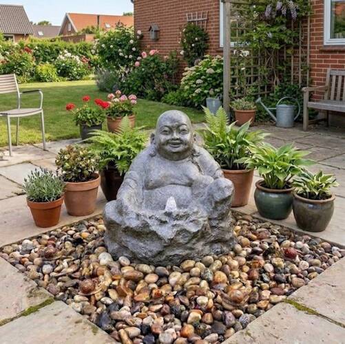 Buddha Vandfontæne til haven / Polystone glasfiber