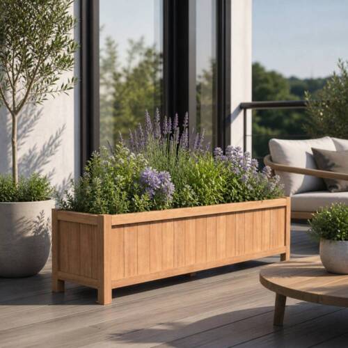 Aflang plantekasse i træ med ben / hardwood