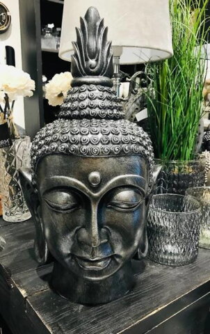 Buddha hoved sort/sølv