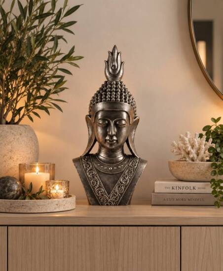Thai Buddha buste sort/sølv 50cm