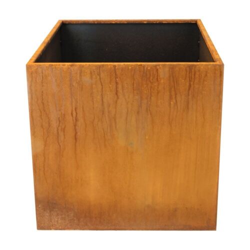 Firkantede kubiske rust krukker i cortenstål / 3 str