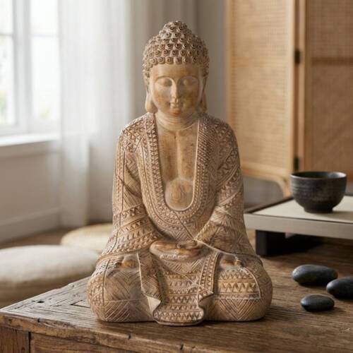 sandfarvet beige buddha figur 30cm