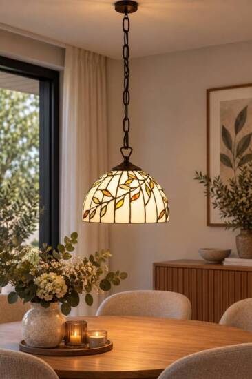 Tiffany spring hængelampe i glasmosaik med certifikat
