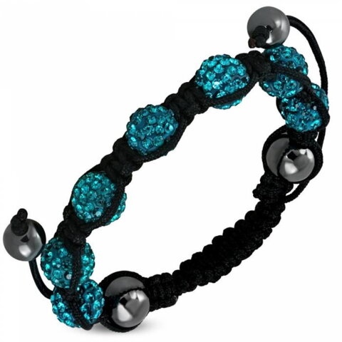 Shamballa armbånd med krystal - oliven + blå