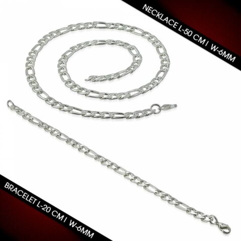Figaro halskæde + armbånd i stål med sølvbelægning
