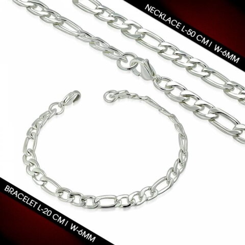 Figaro halskæde + armbånd i stål med sølvbelægning
