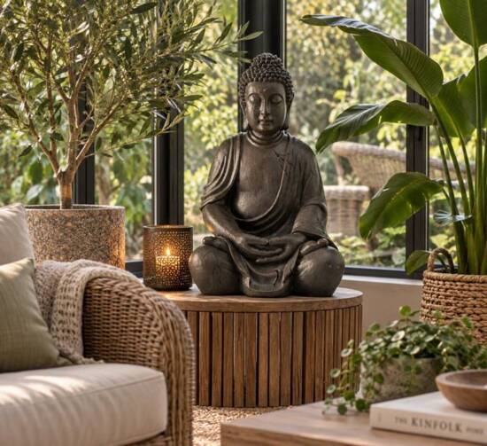 50cm Buddha Figur brun antik