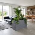 Aflang grå plantekumme / plantekasse i fiberstone / 100cm