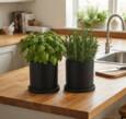 Sort Rockstone urtepotte med underfad - Ø.15+18+20+23cm