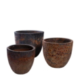 Let glaserede keramik krukker med  lava look - sæt 3stk - sort + rust