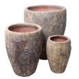 Rustikke glaserede koniske keramik krukker med lava look - Sæt 3stk - 2 farver