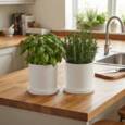Hvid Rockstone urtepotte med underfad - Ø.15+18+20+23cm