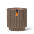Indendørs rund plantekrukke i varm taupe med ribber - Ø.36cm + Ø.44cm