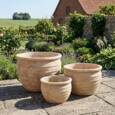Havekrukker i choko Terracotta med striber - Sæt 3stk