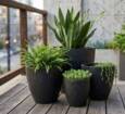 Runde udendørs sorte havekrukker i Terrazzo look - 4stk