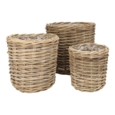 Runde rattanpotter med plastindsats - sæt 3stk