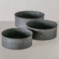 Lave runde metal plantepotter i zink look med ribber - Sæt