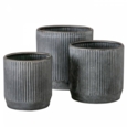 Runde plantepotter i metal med zink look og ribber - Sæt
