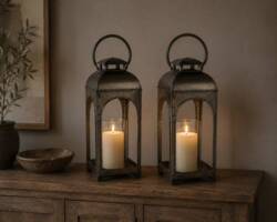 Fabric metal lanterne med glascylinder