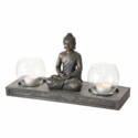 Dobbelt Buddha lysestage med 2 lysglas