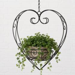 Hjerte i jern til blomsterpotter m/kæde / potteholder