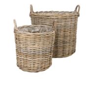 Store runde pilekrukker / rattankrukker med  håndtag / Sæt 2stk eller 3stk