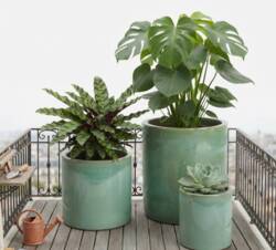 Light green glazed ceramic pots / sæt 3stk