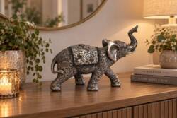 Stor elefant i silver antik med spejle - L.32cm