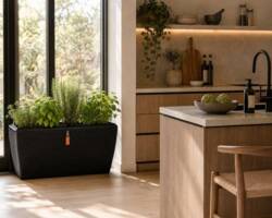 Aflang plantekasse granite black rib - Livstidsgaranti