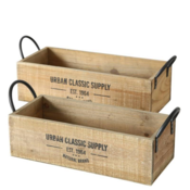 Aflange trækasser med metalhåndtag og print - Sæt 2stk