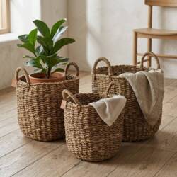 Store søgræs kurve med håndtag / Sæt 3stk