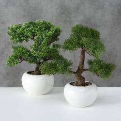 Kunstige Bonsai træer i keramik potte - kasse med 4stk