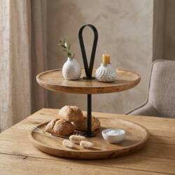 Etagere med mangotræ og jernhåndtag - Ø.35cm