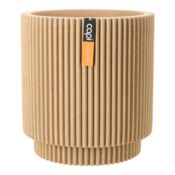 Indendørs rund plantekrukke i beige med ribber - Ø.36cm + Ø.44cm