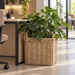 Firkantede rattan krukker med hjul - 40cm + 50cm