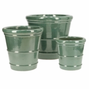 Konisk glaseret krukke - sæt 3stk - hvid - sort - grøn mos + blå/grøn