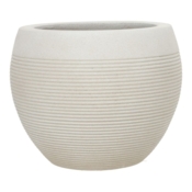 Rund sandfarvet plantepotte i glasfiber med vandrette riller - H.20xØ.25