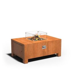 Ildbord i corten stål med brænder og glasskærm