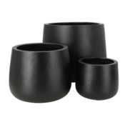 Rund udendørs frostsikker sort havekrukke med let nistret look - SÆT - 5 års garanti