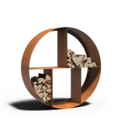 Rund brændereol / brændeskjul i cortenstål  til væggen