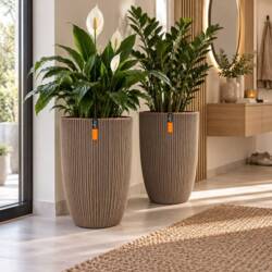 Taupe Vase / Krukke elegant groove med horisontale striber/ribber