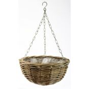 Ampel / hængekrukke i rattan med kæder og plastindsats - Ø.30cm