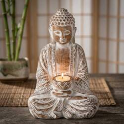 30cm Buddha i brun antik med lysholder