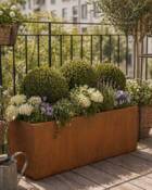 Aflang plantekumme - blomsterkumme i stål / rust